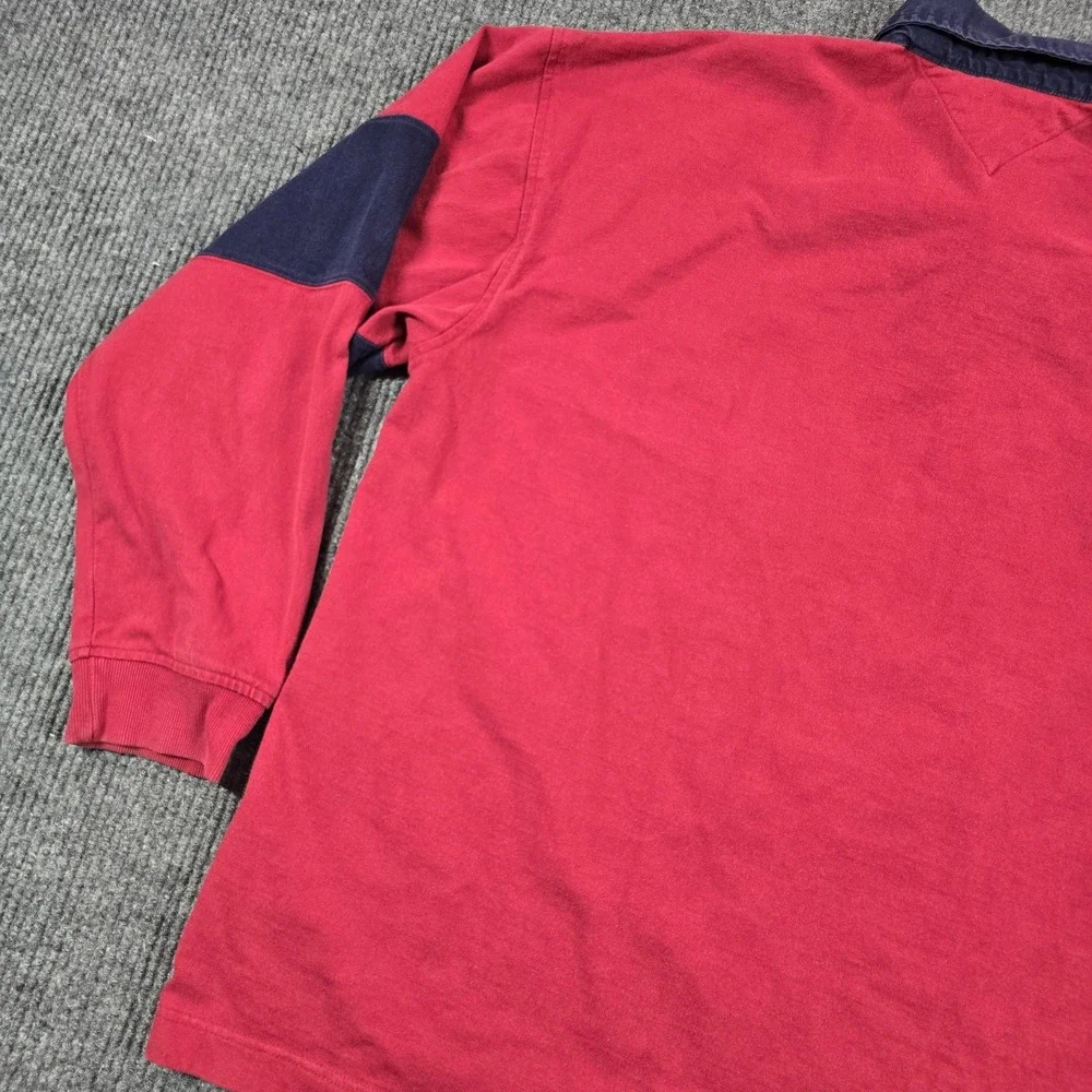 Vintage 90s Hilfiger Rugby Shirt Mens 2XL Red Navy‎ Polo Collar Y2K Preppy